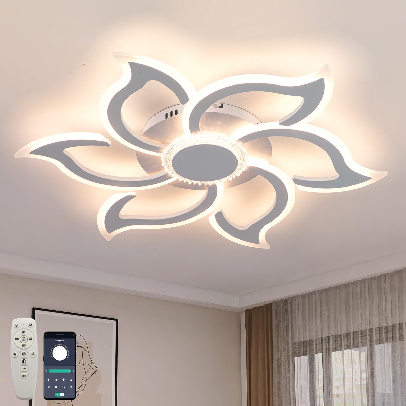 Modern Ceiling Lamp with Remote Control Led Dimmable Lounge Bedroom Ceiling Lamp Memory No Strobe Eye Protection Ceiling Lamp Living Room Timing, White 83CM — image 1