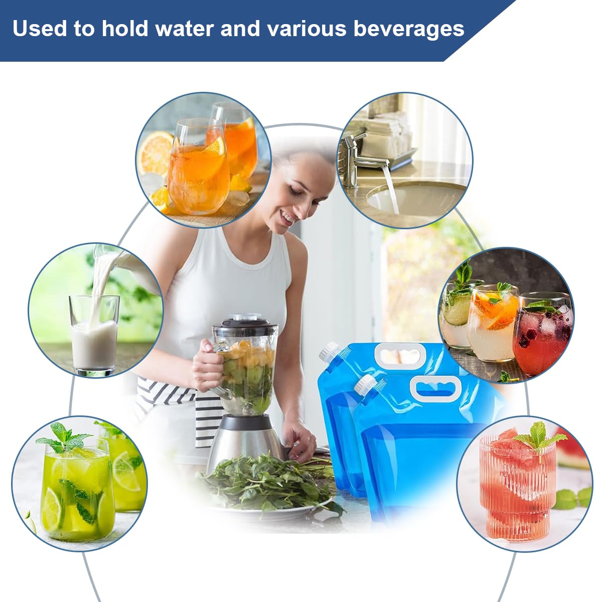 Tanica per acqua pieghevole con rubinetto 5L 2 pezzi, contenitore per acqua pieghevole per acqua potabile con maniglia, contenitore per acqua con coperchio ermetico per escursioni, picnic