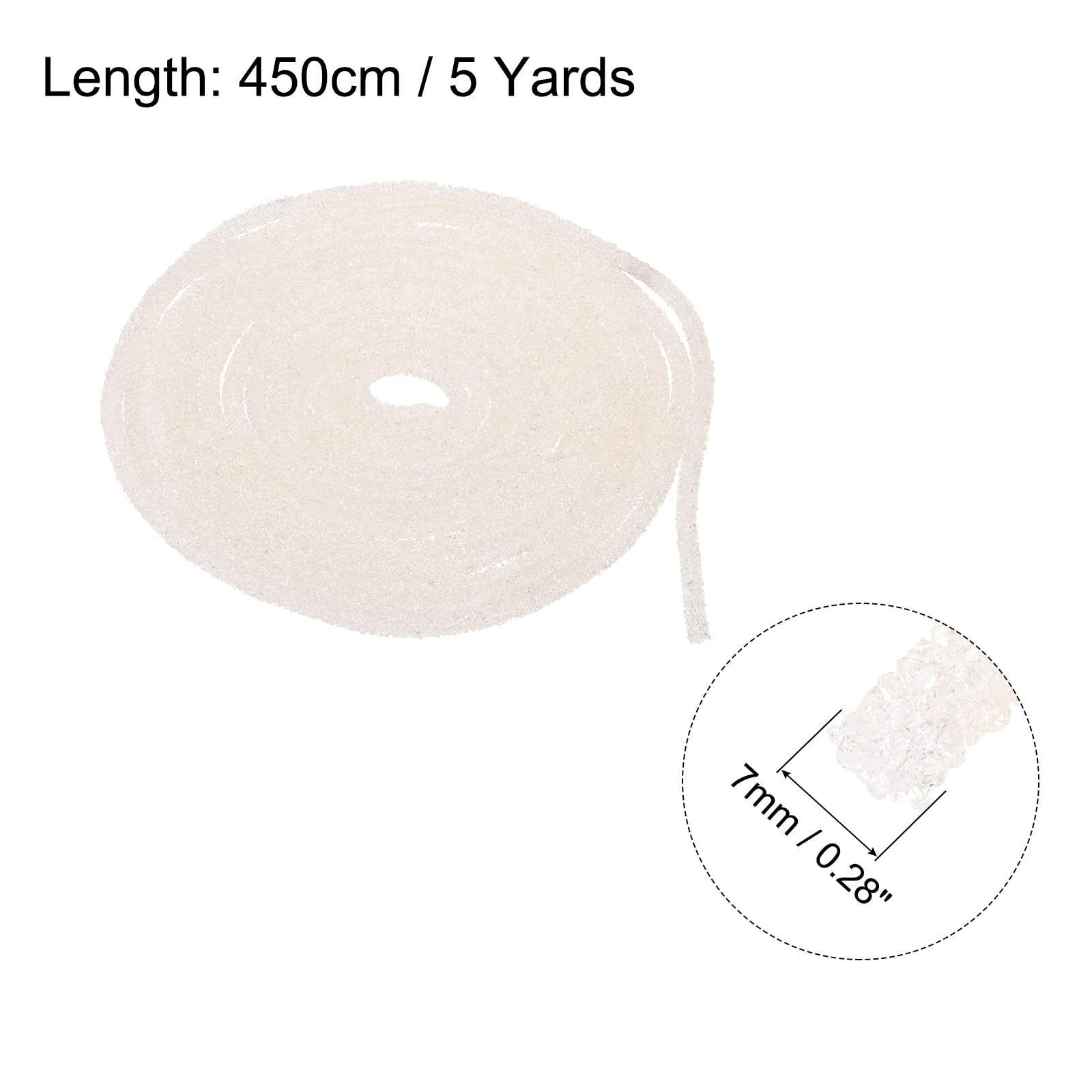 sourcing map 5 Yard 6mm 0.24 inch Glitter Sequins Rope Sequins Rhinestone Tube Cord for DIY Wedding Dresses Costume Clothing Shoes Jewelry Accessory Clear White — view 102