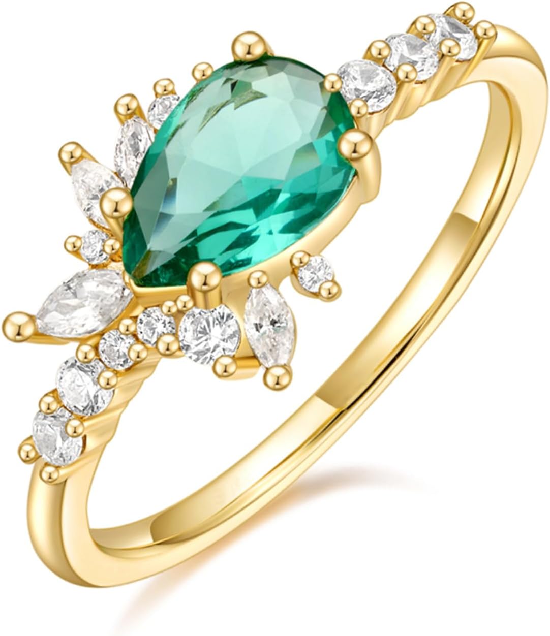 1CT Engagement Rings for Women Pear Cut Created Blue Aquamarine Cubic Zirconia Wedding Band Promise Rings for Her Size 5-10