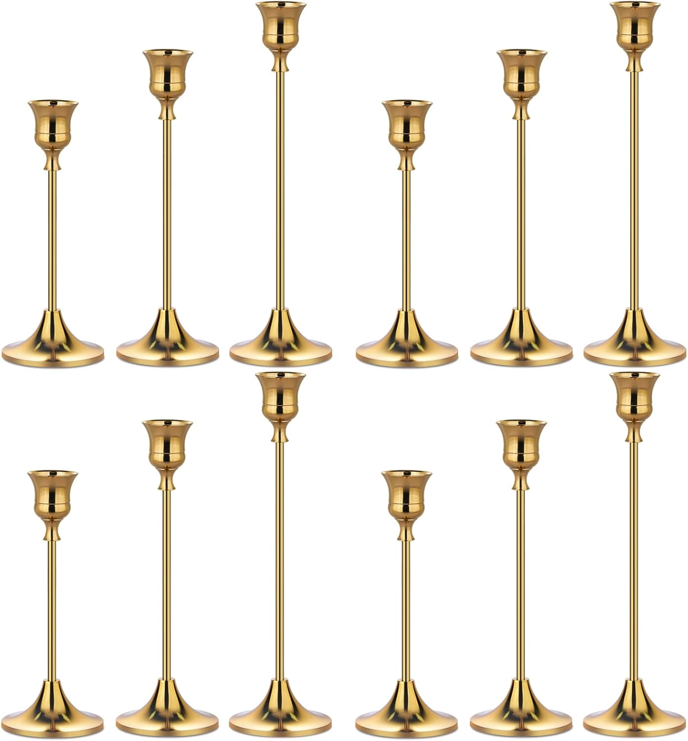 Metal Candle Holders for Candlesticks Taper Candlestick Holders Set Vintage Decorative Centerpiece Candelabra Tall Candle Stands (Gold, 2 Sets (6 pcs))