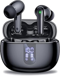 Écouteurs sans fil, Casque Bluetooth 5.3 avec son HiFi stéréo, 40 h d'autonomie avec étui de chargement à affichage LED, étanche IPx7, écouteurs intra-auriculaires avec micro pour téléphone, ordinateur portable, Noir profond