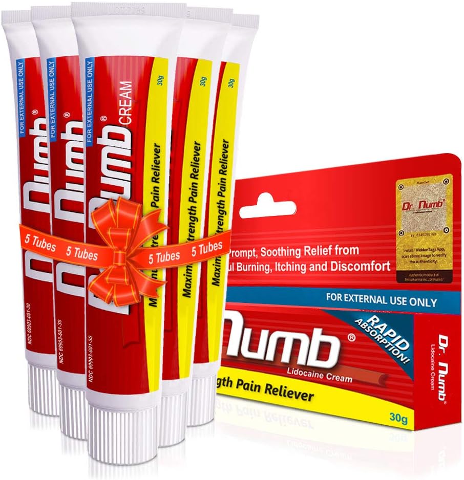 Dr. Numb 5% Lidocaine Cream - Maximum Strength With Vitamin E - Prompt, Soothing Lidocaine Cream for Painful Burning, Itching & Local Discomfort, Hemorrhoids - 30g (5)