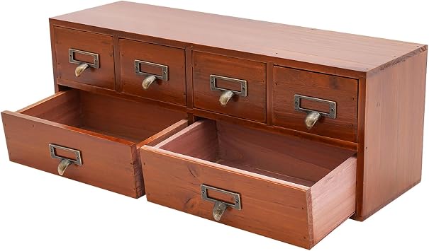 6 Drawers Apothecary Cabinet for Tea, Herb, and Medicine Storage - Vintage Wooden Desk Drawer Organizer Tabletop Chest for Home Office, Brown