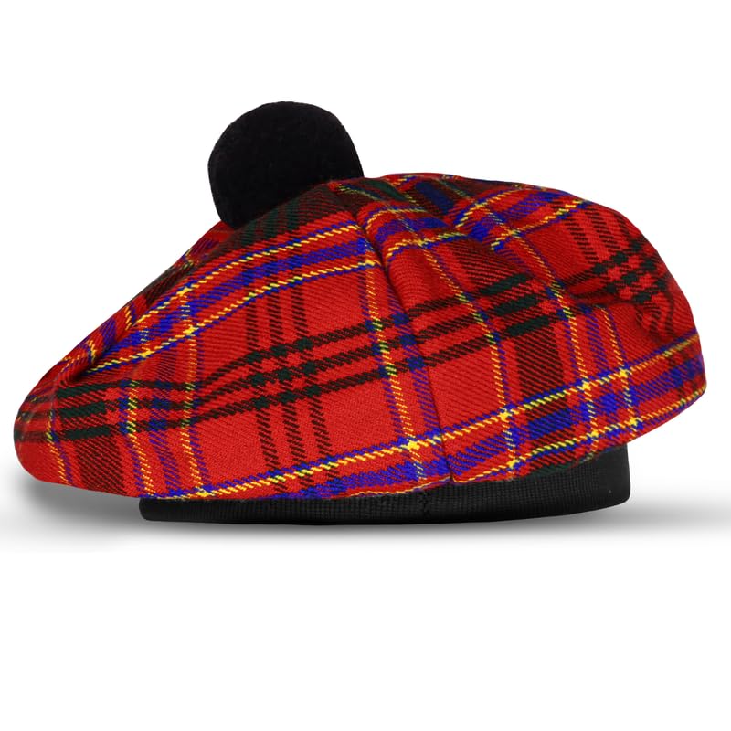 Image of Scottish Tam O' Shanter Hat Tartan Bonnet Pom Pom Wool Flat Cap One Size