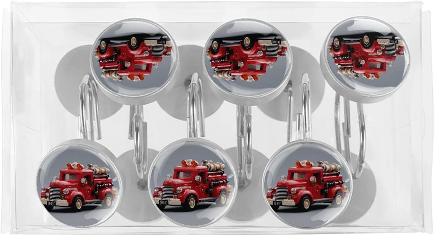 12PCS Fire Engine Car (2) Shower Curtain Hooks Rings for Bathroom, Decorative Shower Curtain Hooks Rods Curtains and Liner