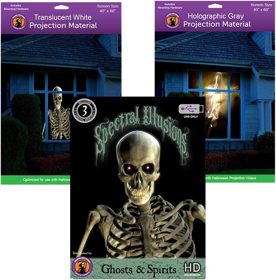 Spectral Illusions Ghosts and Spirits Halloween Digital Decoration USB with Holographic Window + Reaper Bros Window Projection Screens