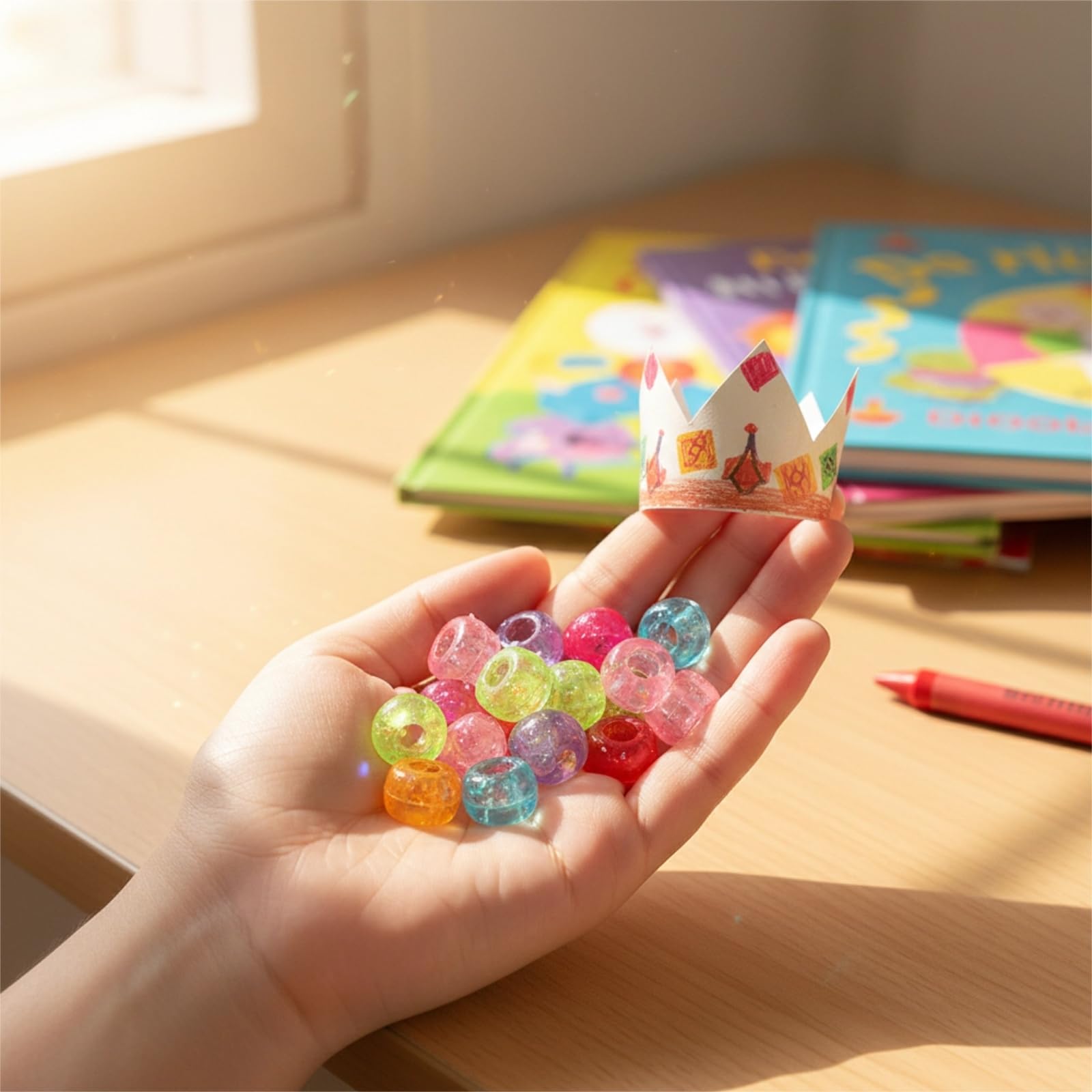 200 sztuk błyszczących kucyków, kolorowe koraliki z elastyczną linką, błyszczące koraliki, duży otwór, 6 x 9 mm, do zaplatania włosów, koraliki z tworzywa sztucznego, do majsterkowania, do bransoletek