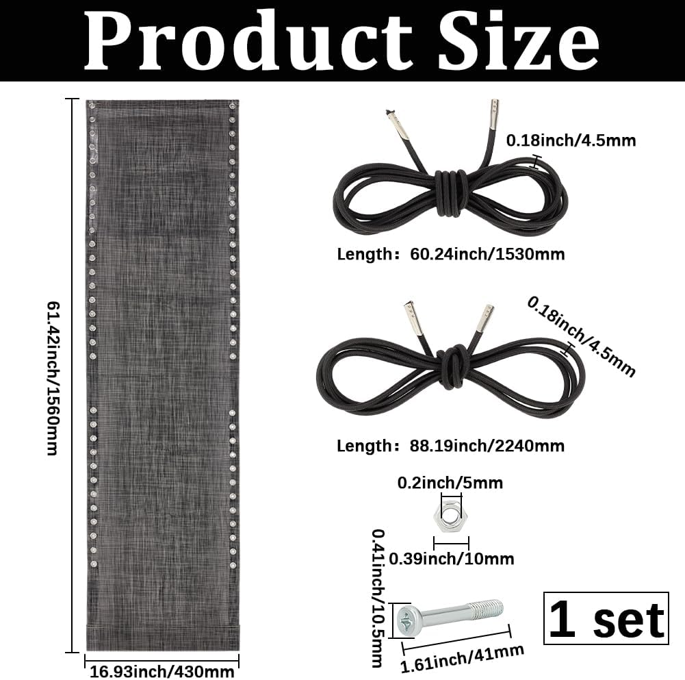 GORGECRAFT 17" Wide Zero Gravity Chair Replacement Fabric Gray Terslin Reclining Patio Lounge Chairs Repair Cloth with Bungee Cords and Screws Kit for Lawn Beach Sling Recliner Outdoor Accessories