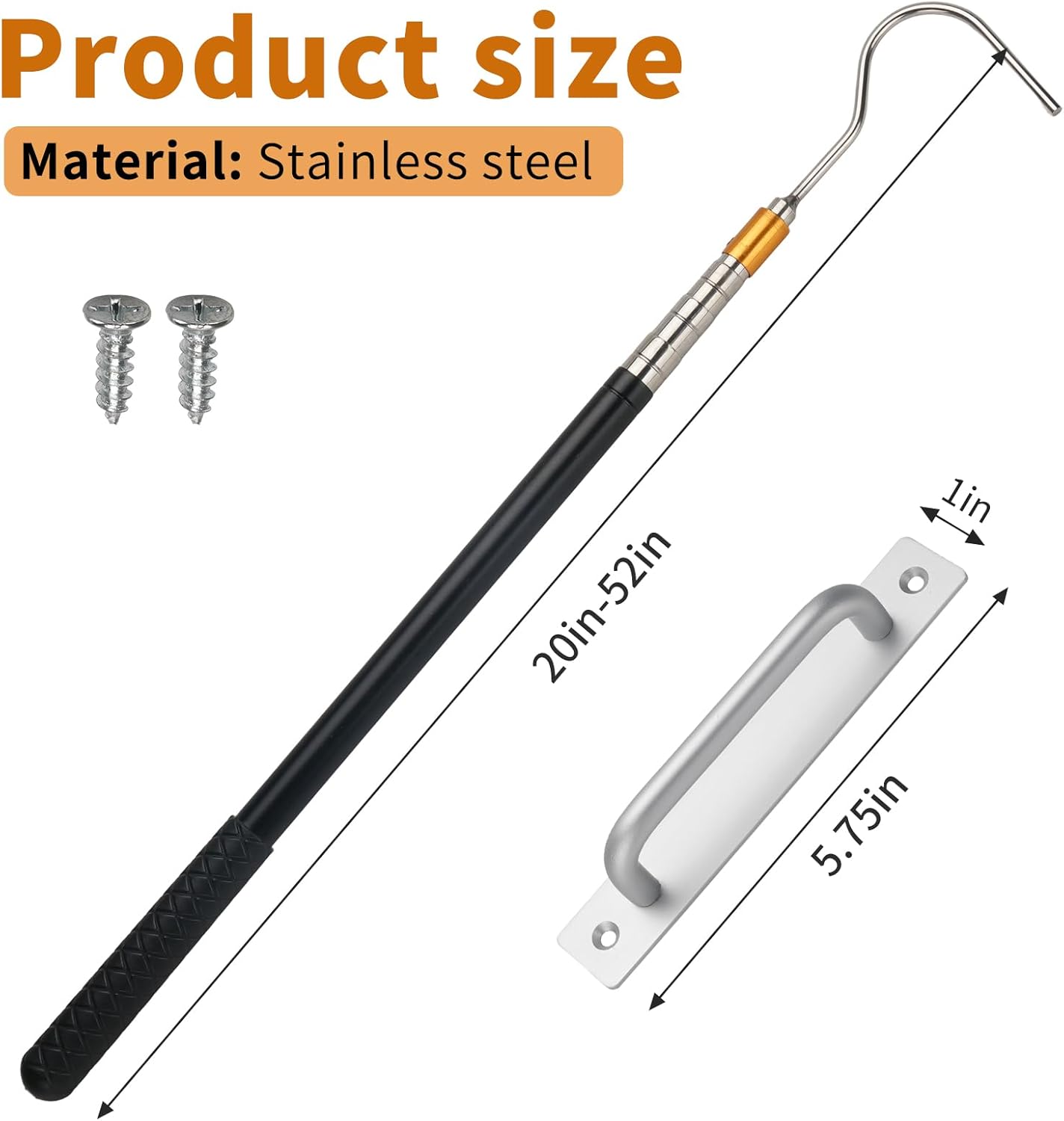 Attic Pull-Down Hook Kit with Adjustable Telescopic Rod and Ladder Door Handle, Replaces Attic Pull-Down Cord and Attic Ladder Pull Cord for Easy Replacement