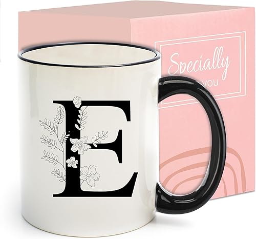 Miniatura 16 de Tazas de café de cerámica con monograma, taza de bebida inicial de 11 onzas con caja de regalo, regalos únicos de cumpleaños para el día de San