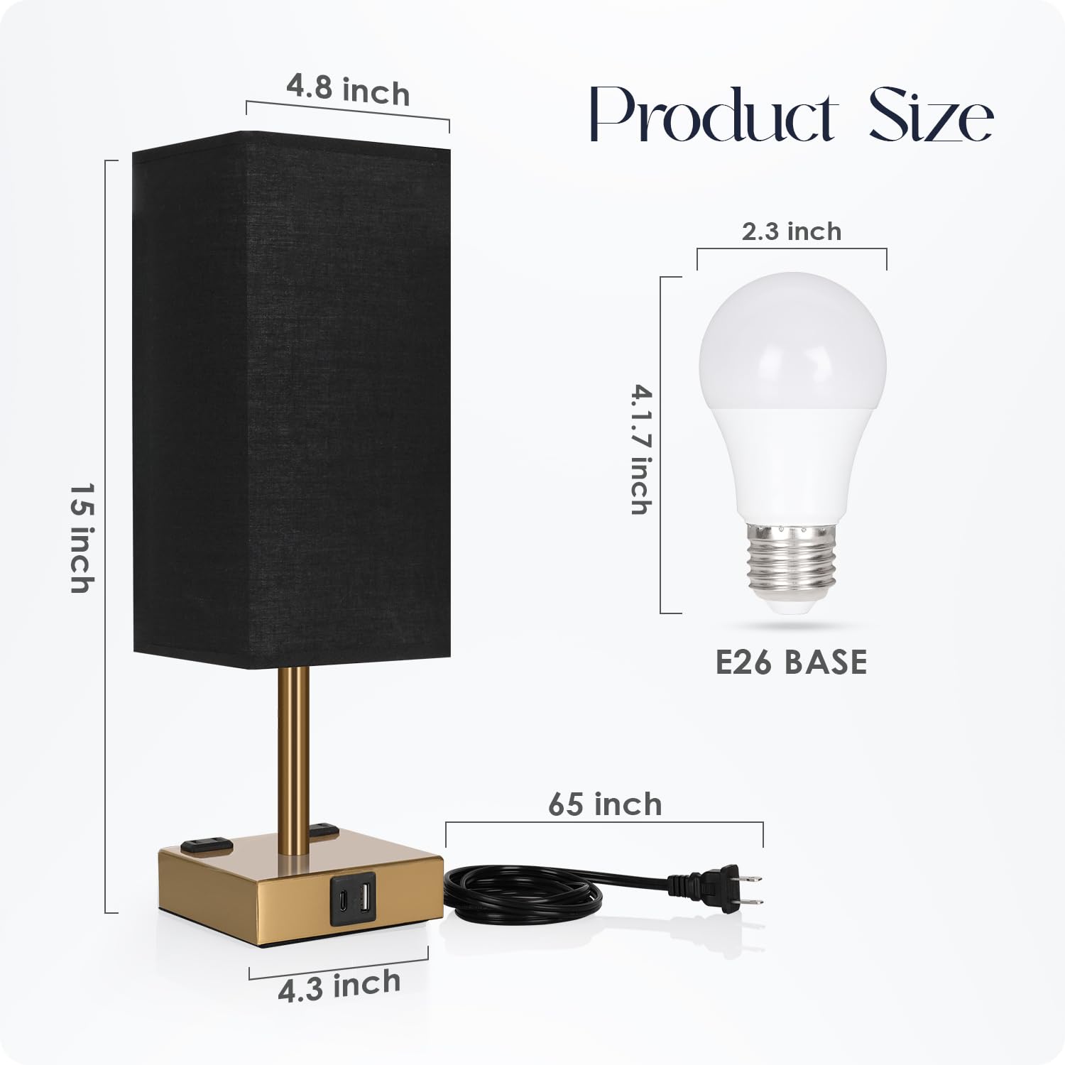 Bedside Lamp with USB Charging - Touch Control Nightstand Light -8