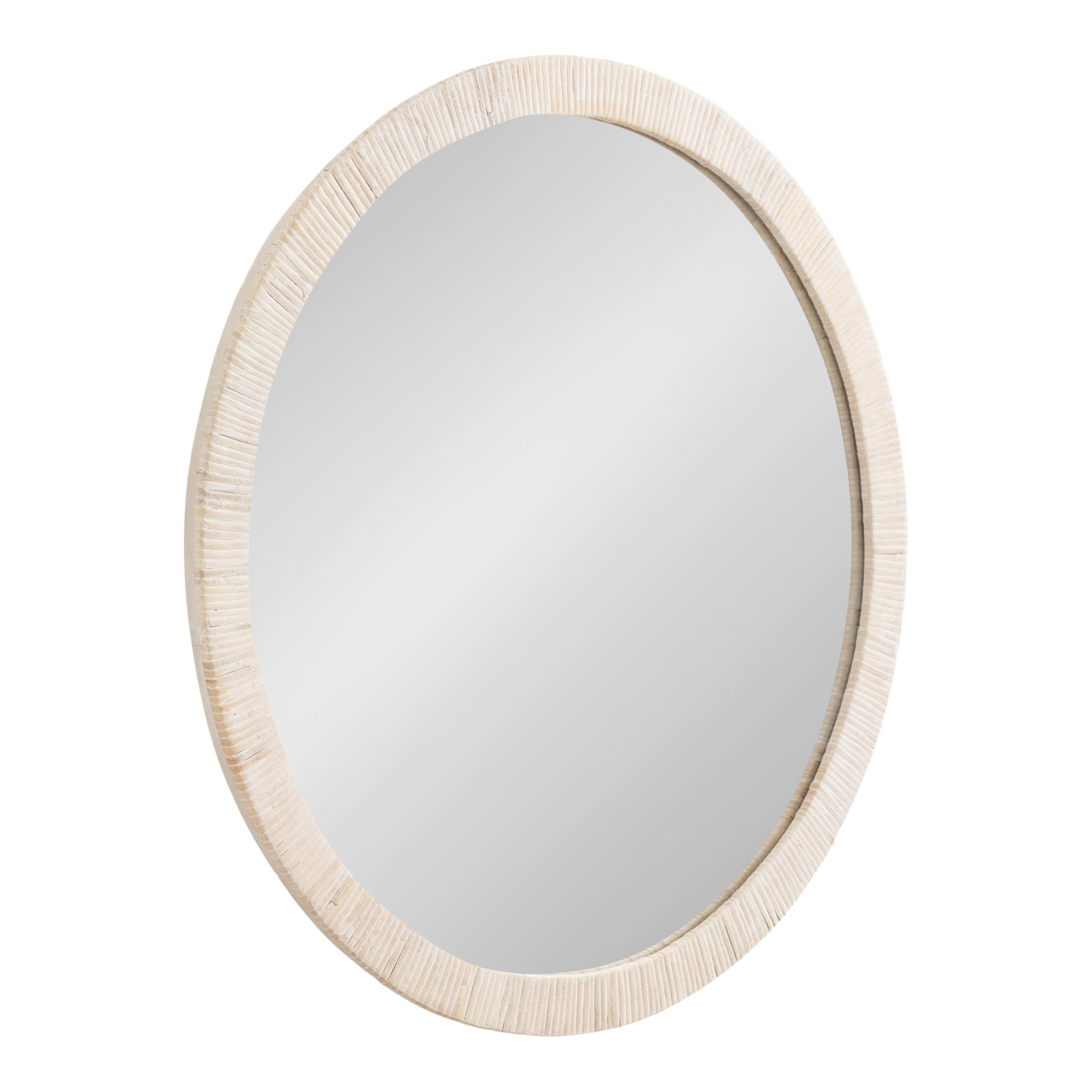 kate and laurel rahfy boho round rattan mirror, 28 inch diameter, natural wood, decorative round wood mirror with authentic rattan frame