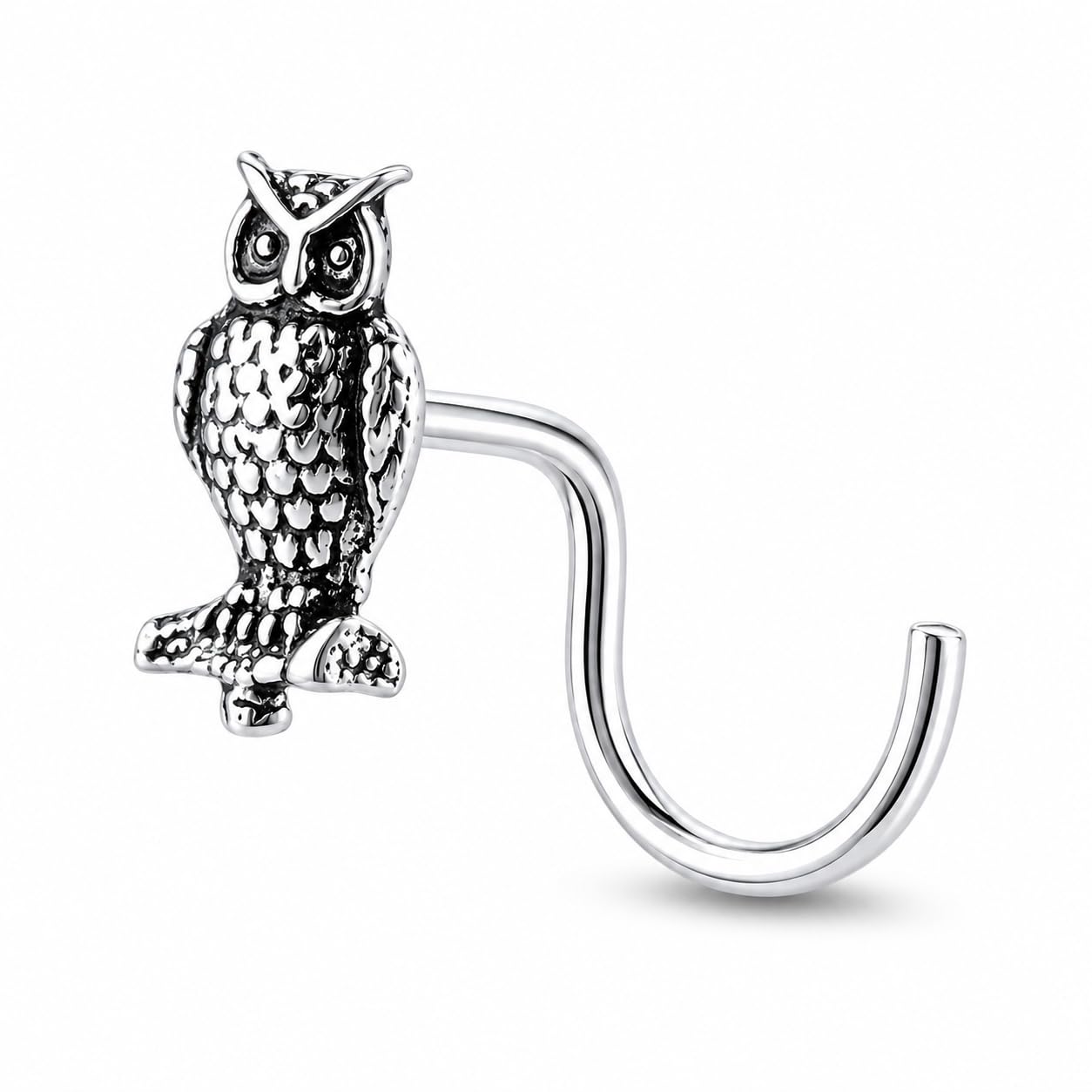 nemichand jewels 925 Sterling Silver Tiny Owl oxidized Nose Pins For Womens-picture-25