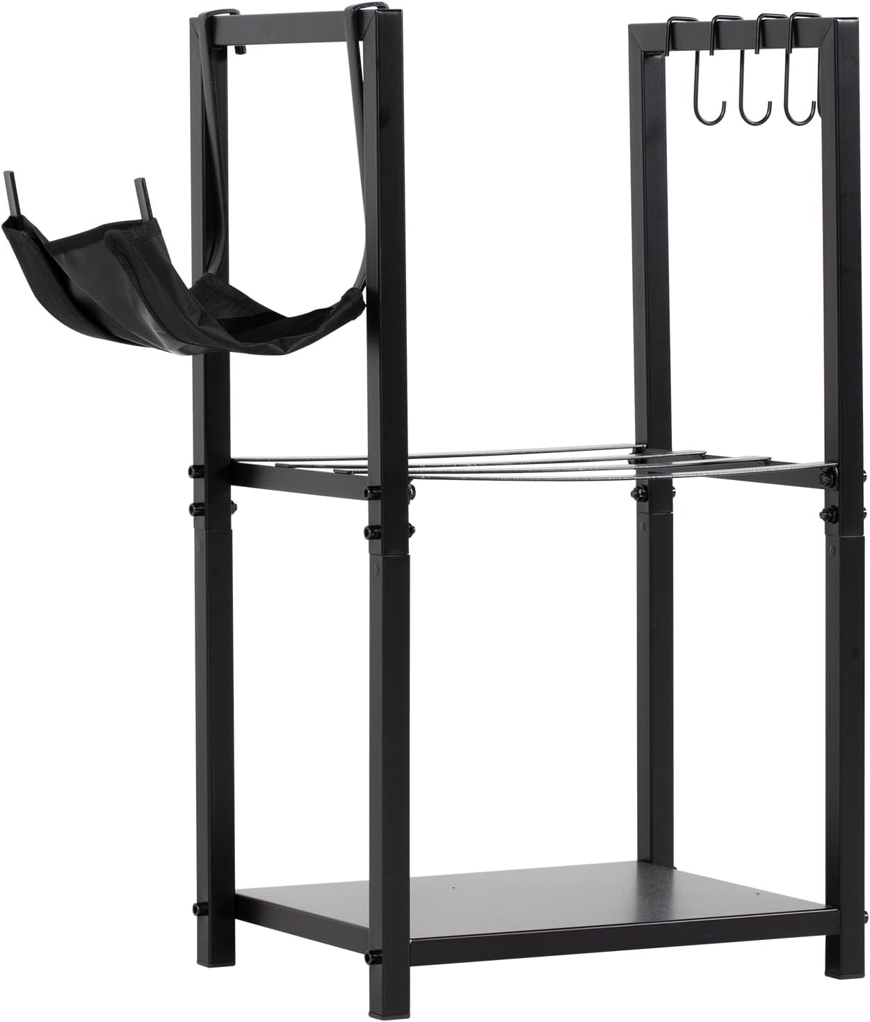 nalone Firewood Rack Indoor, Small Outdoor Firewood Log Storage Rack, 2-Tier Wood Holder with 6 Hooks, Firewood Stand for Indoor Fireplace, Outdoor Patio, Fire Pit, Stove