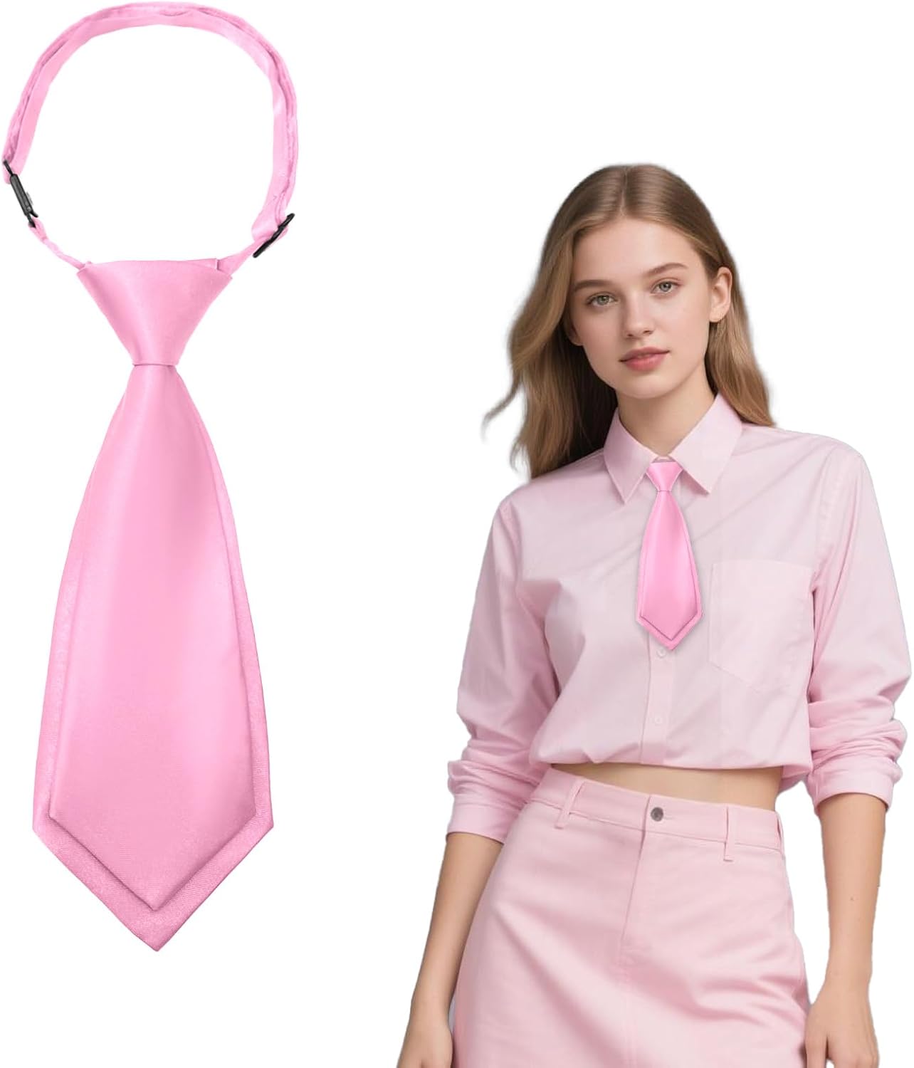 Short Ties for Women, Adjustable Solid Color Womens Tie Pre-Tied Uniforms Neckties for School Cosplay Office Daily