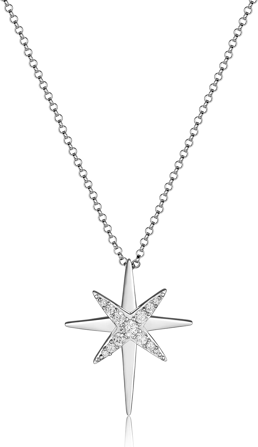 MISS MIMI North Star Pendant Necklace for Women,Cubic Zirconia CZ Eight Point Star Design,925 Sterling Silver Adjustable 16" to 18" Chain,Dainty Layering Jewelry Gift - Image 9