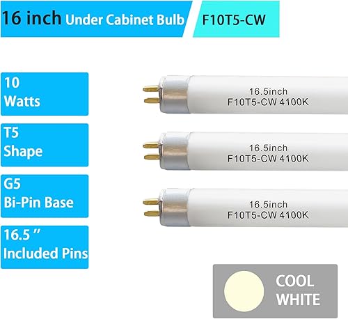 Miniatura 3 de F10T5-CW - Bombilla fluorescente lineal de 16 pulgadas, 4100 K, T5 de 10 W, bombillas blancas frías de repuesto para Jasco, Philips, G5 en miniatura