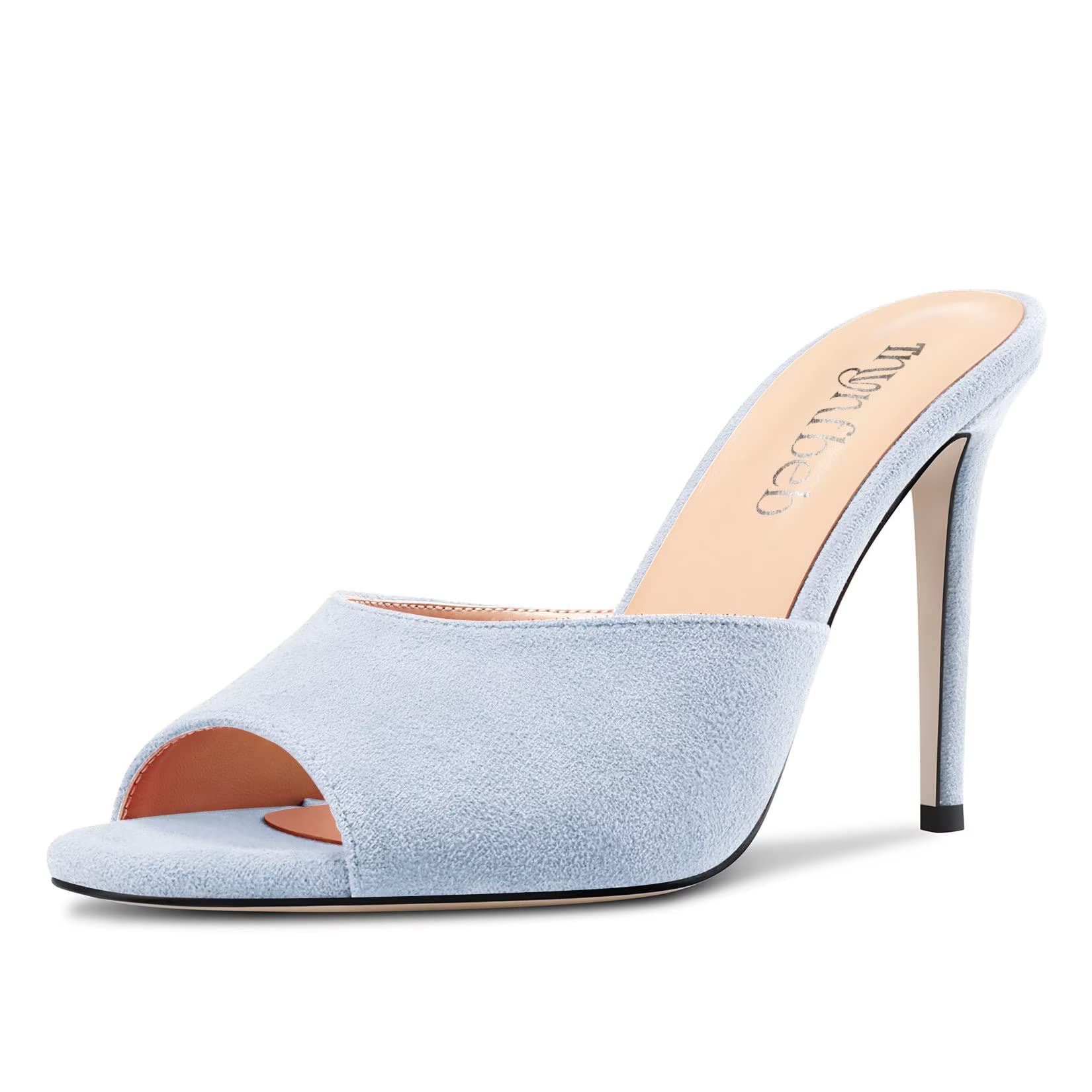 TNYNFBEB Women Stiletto High Heel Peep Open Toe Sandals Slingback Slip-on Wedding Office Cute Basic Classic 3.9 Inches Heels