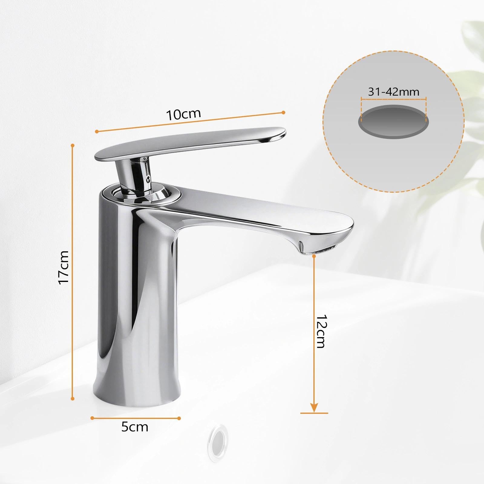 INHHCED Grifo Lavabo Monomando, Grifos Para Lavabos De Baño, Altura Del Caño: 70 Mm, Núcleo De Válvula De Disco Cerámico, Fabricado En Aleación De Zinc (Plata) — view 2