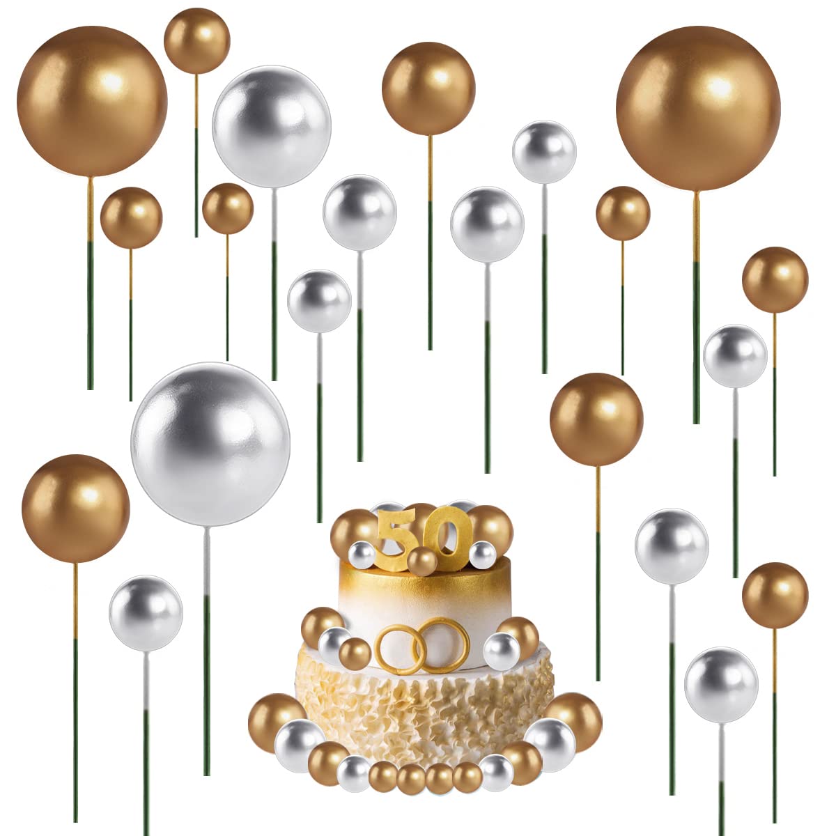66 Topper Per Torta A Palloncino In Schiuma, Argento, 5 Misure, Con Asta Flessibile - 5