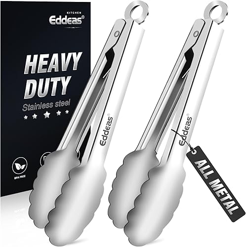 Miniatura 12 de Pinzas de cocina con puntas de silicona, pinzas para cocinar, resistentes al calor, 600 grados, pinzas de bloqueo de acero inoxidable, pinzas de