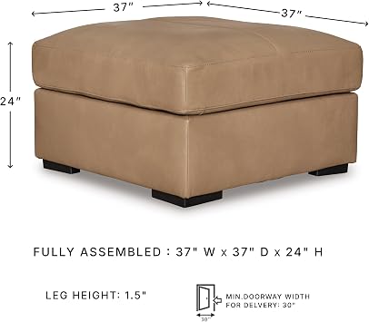 Signature Design by Ashley Bandon Oversized Accent Ottoman, Square Top Grain Leather Living Room Centerpiece, Toffee Brown, 37 W x 37 D, No Assembly Required