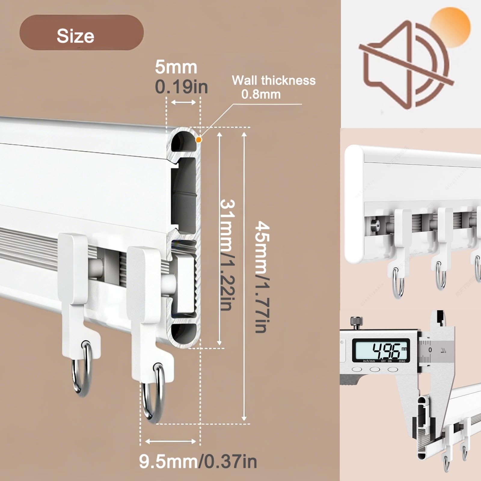 Binario scorrevole ultra sottile in alluminio per camper e divisorio a parete, 240 cm (2 x 120 cm), champagne, ideale per finestre, doccia, applicazioni a bovindo, soluzione salvaspazio