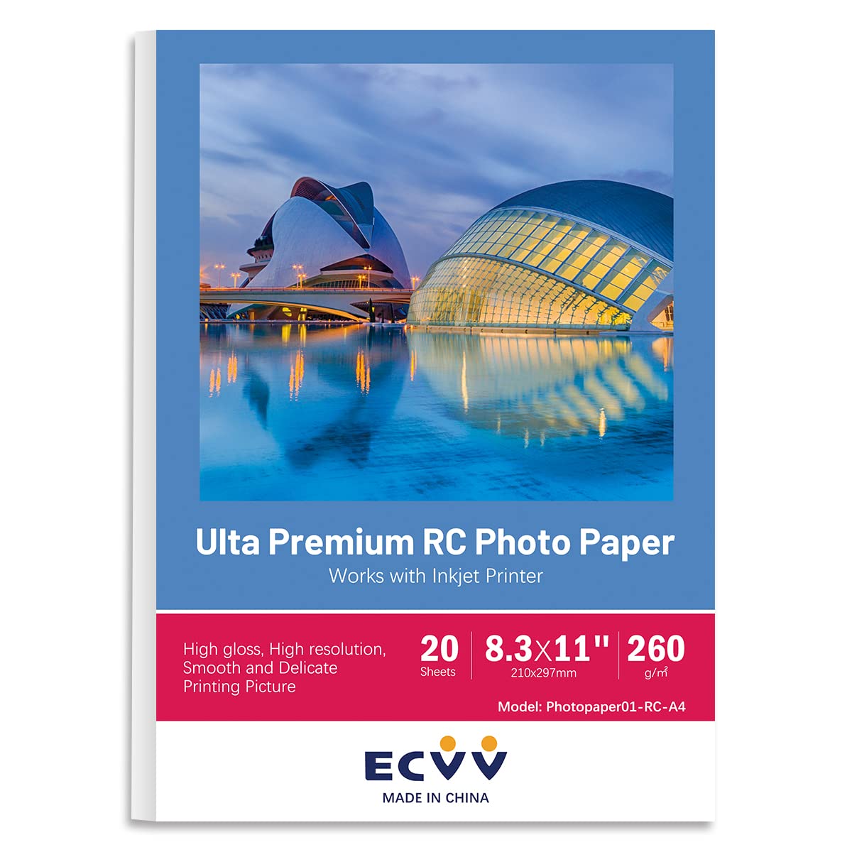 A4 RC High Gloss Photo Paper for Printer Photograph Print 210*297mm White Glossy(20 sheets)