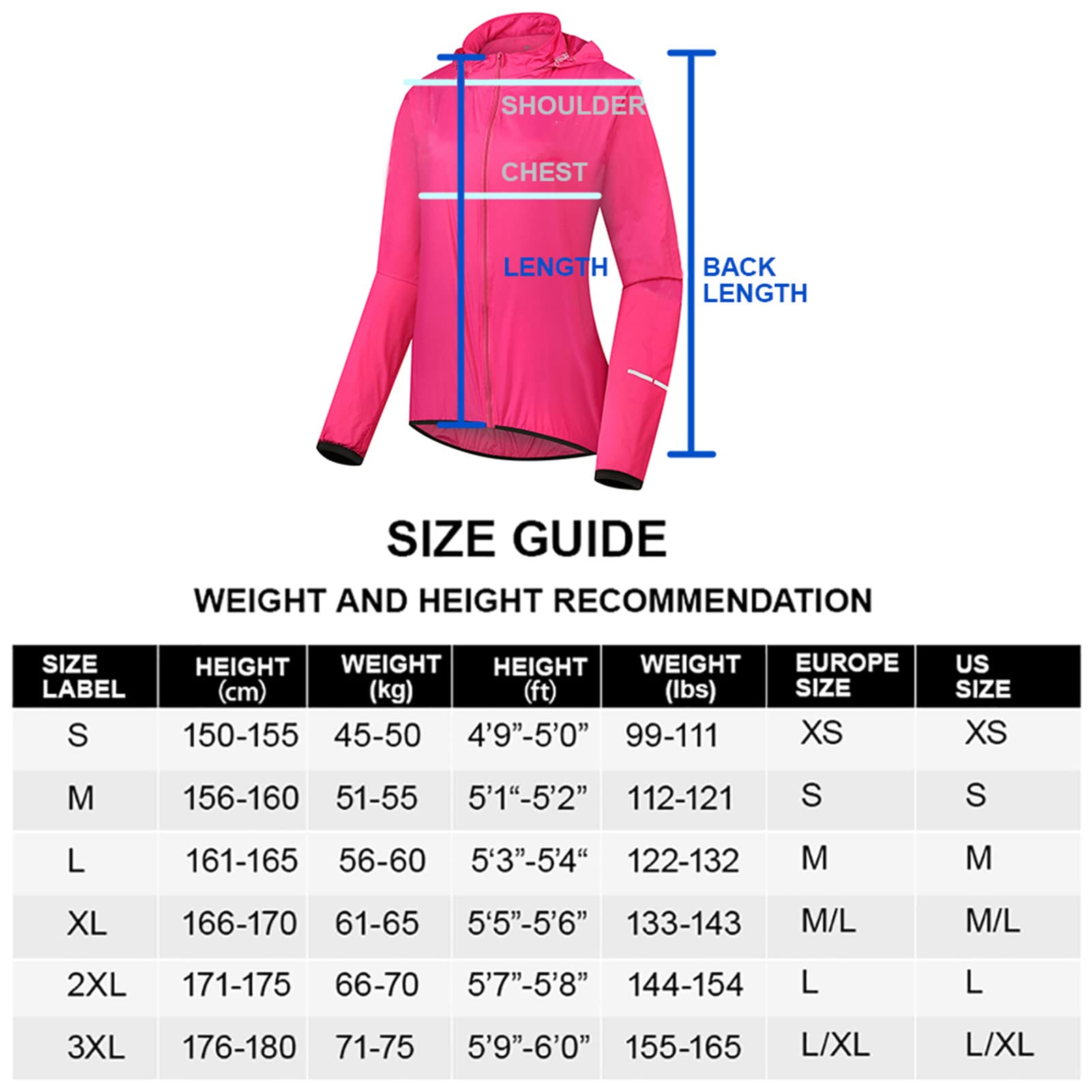 Giacca da Ciclismo Donna Impermeabile Traspirante Giacca Antipioggia Sottile Cappotto da Bici con Cappuccio Riflettente Antivento Ripiegabile Giacca a Vento da Esterno