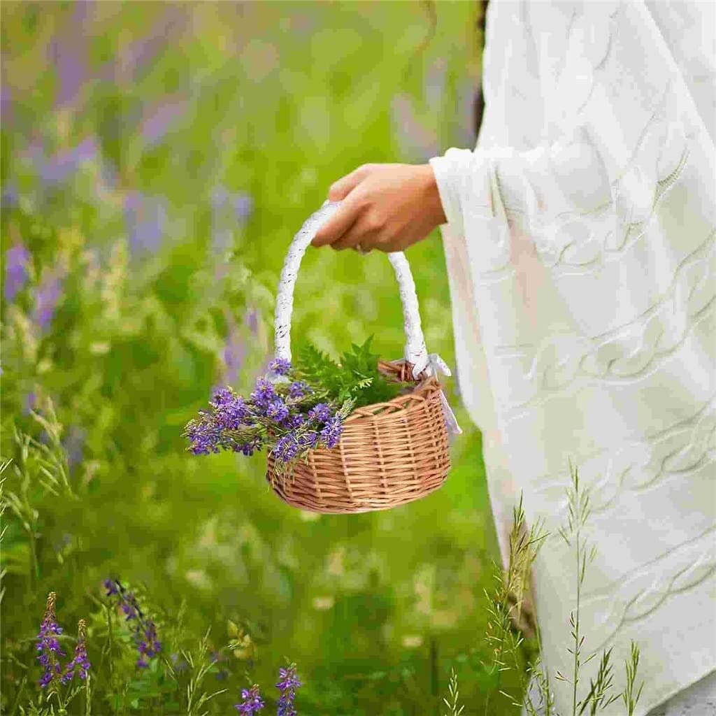 Picknickkorb Korb Picknick Rattan Griff Garten Beere Set Mädchen Home Hochzeitsdeko Spitze Outdoor(11 * 9 * 20cm)