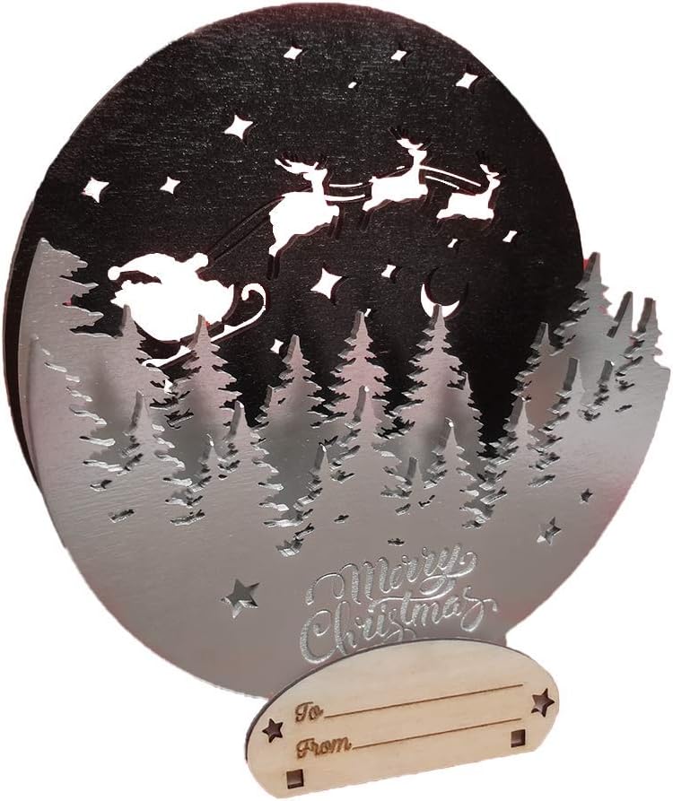 SABA Home Decor Wooden 3D Christmas Cards Gift- Pop Up Happy Holidays And Happy New Year Greetings Card With Personalized Congratulations To Your Friends And Family (Snow Globe Black/Silver 2-Pack)