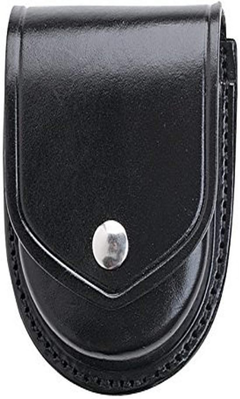 Aker Leather A500 Handcuff Case for Duty Belt, Leather Round Bottom Holder Fits Standard Chain Handcuffs, Slide-On Belt Design, Durable Law Enforcement Accessory, Made in USA