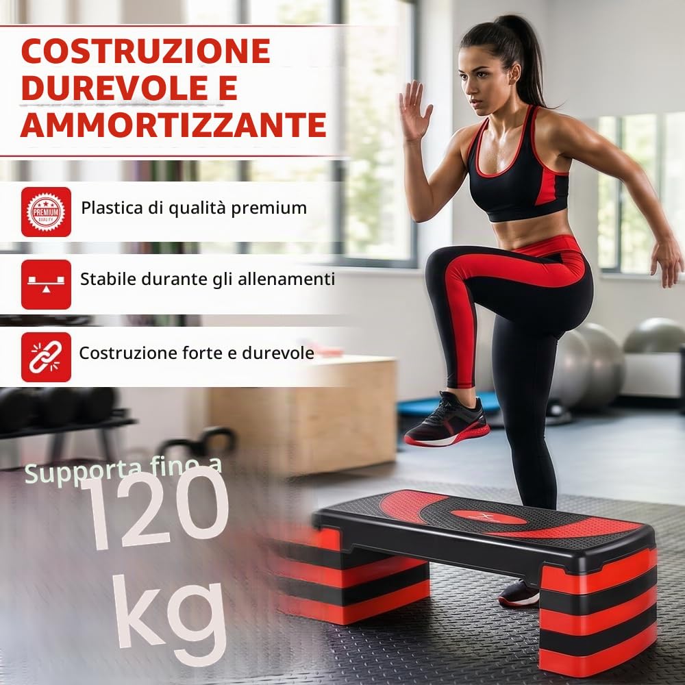 Passo-passo aerobico con 5 livelli di passo regolabili (10/15/20/25/30 cm) Pesi, yoga, allenamento di esercizio, passo, antiscivolo, per la casa/palestra fitness, monitoraggio