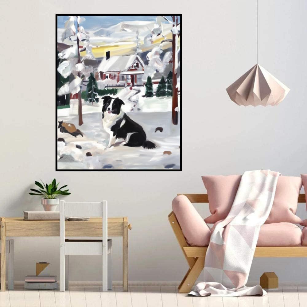 Paint by Numbers Border Collie Dog DIY Acrylic Painting Kit with Brushes Pigment Oil Painting Artwork Adults Beginners Wall Decor 20x24inch(50x60cm) Frameless