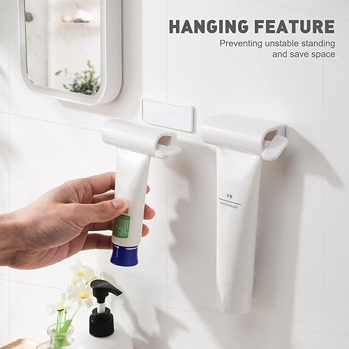 Miniatura 2 de CORNERIA Exprimidor de tubo de pasta de dientes colgante con fuerza magnética, dispensador de pasta de dientes de tubo rodante autoadhesivo -