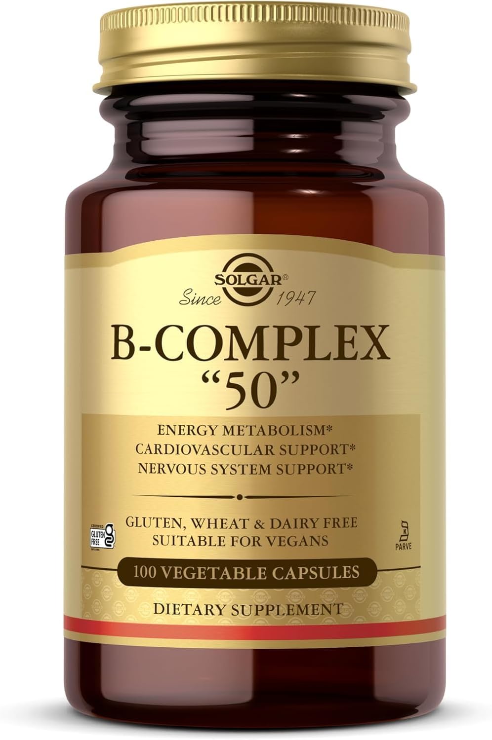 Solgar Vitamin B-Complex 50 High Potency - Supports Mental Performance - Reduces Tiredness & Fatigue - Vegan - 100 Vegetable Capsules