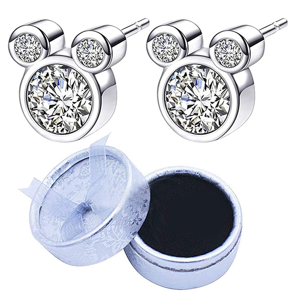BabiomsPendientes de Diseño Cartoon Mouse, Circonitas Cúbicas y Rosa Oro, con Diseño de Cartoon Mouse Pendientes de Plata de Ley en Color Rosa Oro