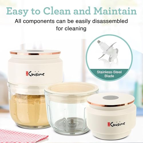 Miniatura 7 de Euro Cuisine Mini picadora inalámbricarecargable con cable USB y cuenco de vidrio, mini picadora eléctrica de ajo, mini procesador de alimentos 1