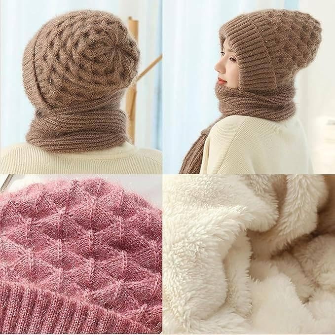 BANSHIK Women Balaclava Hood Scarf Hat Knitted Fleece Elastic Winter Integrated Ear Protection Windproof Cap Beanie Hat, Blue, Large (Pack-1 Multicolor) 3