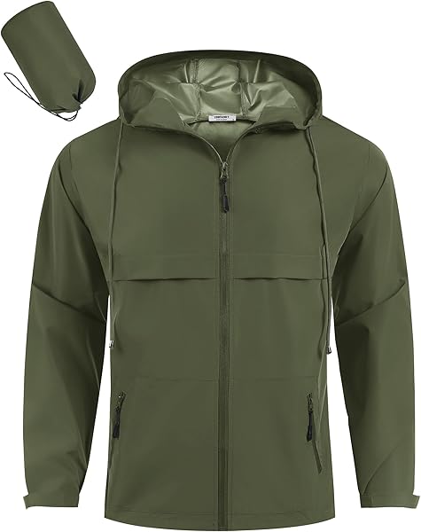 COOFANDY Men's Rain Jacket Waterproof with Hood Packable Rain Coat Lightweight Windbreaker for Hiking Golf Outdoor