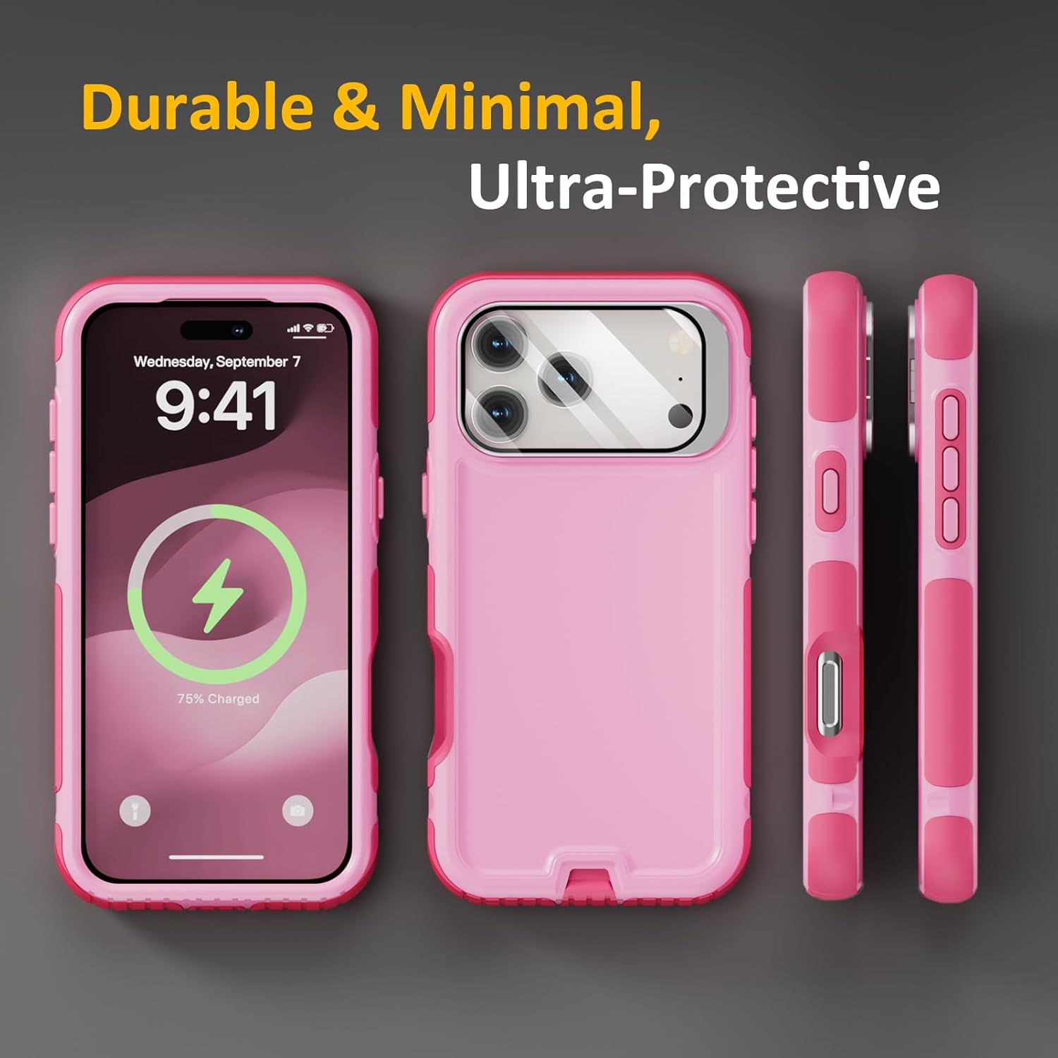Follaroma for iPhone 17 Pro Max Case with Stand, Built-in Camera Cover, Compatible with MagSafe, Heavy Duty Shockproof Protection Phone Case, Anti-Drop, Magnetic Dual Layer Protective Cover, 6.9",Pink