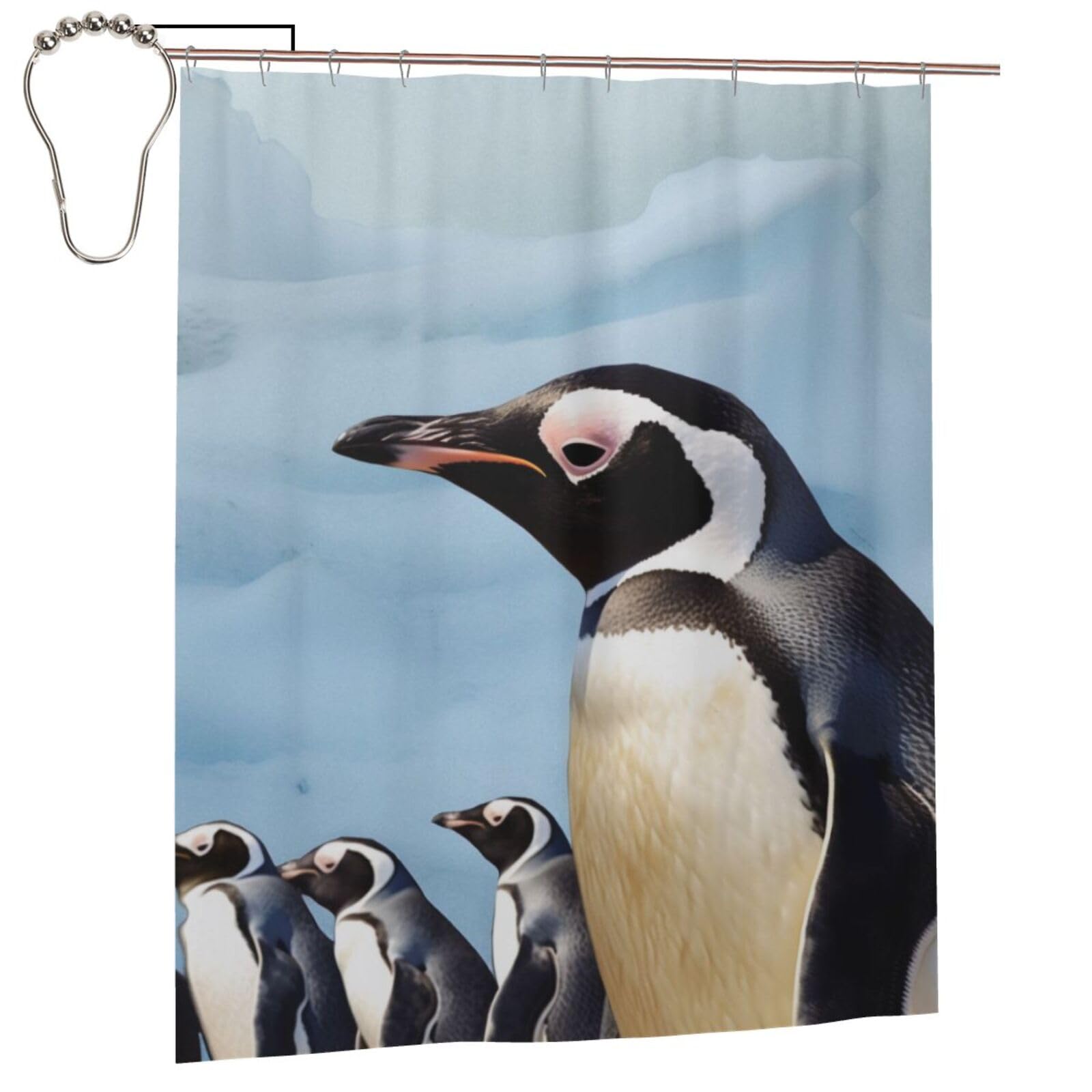 BWWHCCTI Penguin Print Printed Shower Curtain With 12 Iron Hooks Opaque Quick Drying Waterproof Shower Curtains Sets For Bathroom 152x183 Cm
