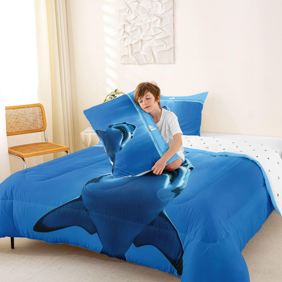 Homewish Cool Great White Shark - Set copripiumino singolo in poliestere