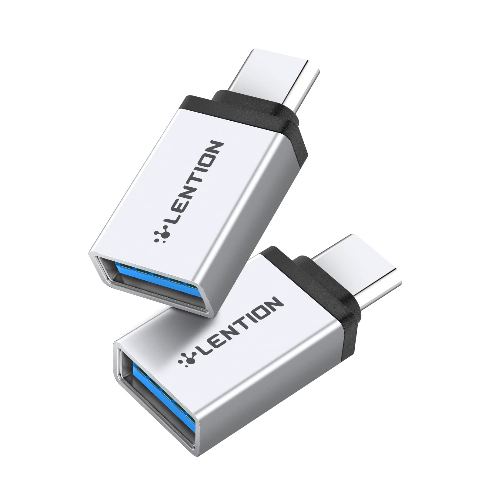 LENTION USB C to USB 3.0 Adapter (2 Pack), Type C Male to Type A Female Converter Compatible 2022-2016 MacBook Pro, New iPad Pro/Mac Air/Surface, Phone/Tablet, Stable Driver Certified (CB-C3, Silver)