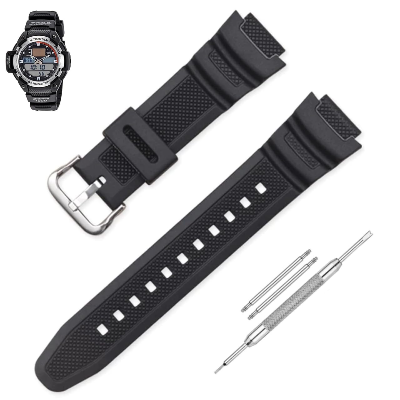 LineOn Resin Soft Watch Strap (Black) Compatible With CASIO SGW-400H SGW 400 H with Tool and Pins (B0CS9R1HSW) Amazon Price History, Amazon Price Tracker