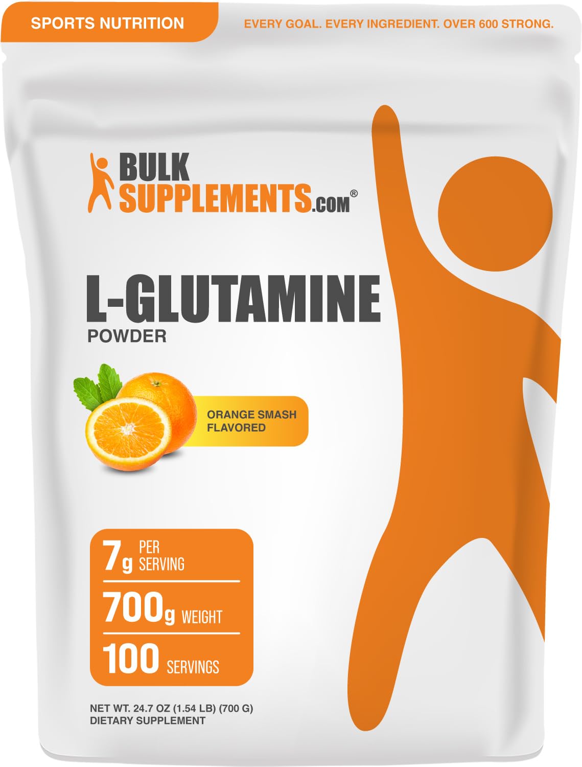 BulkSupplements.com L-Glutamine Powder - Glutamine Supplement, Amino Acid Supplement - Orange Smash Flavor, 7g per Serving, 700g (1.5 lbs) (Pack of 1) Orange Smash 1.54 Pound (Pack of 1)