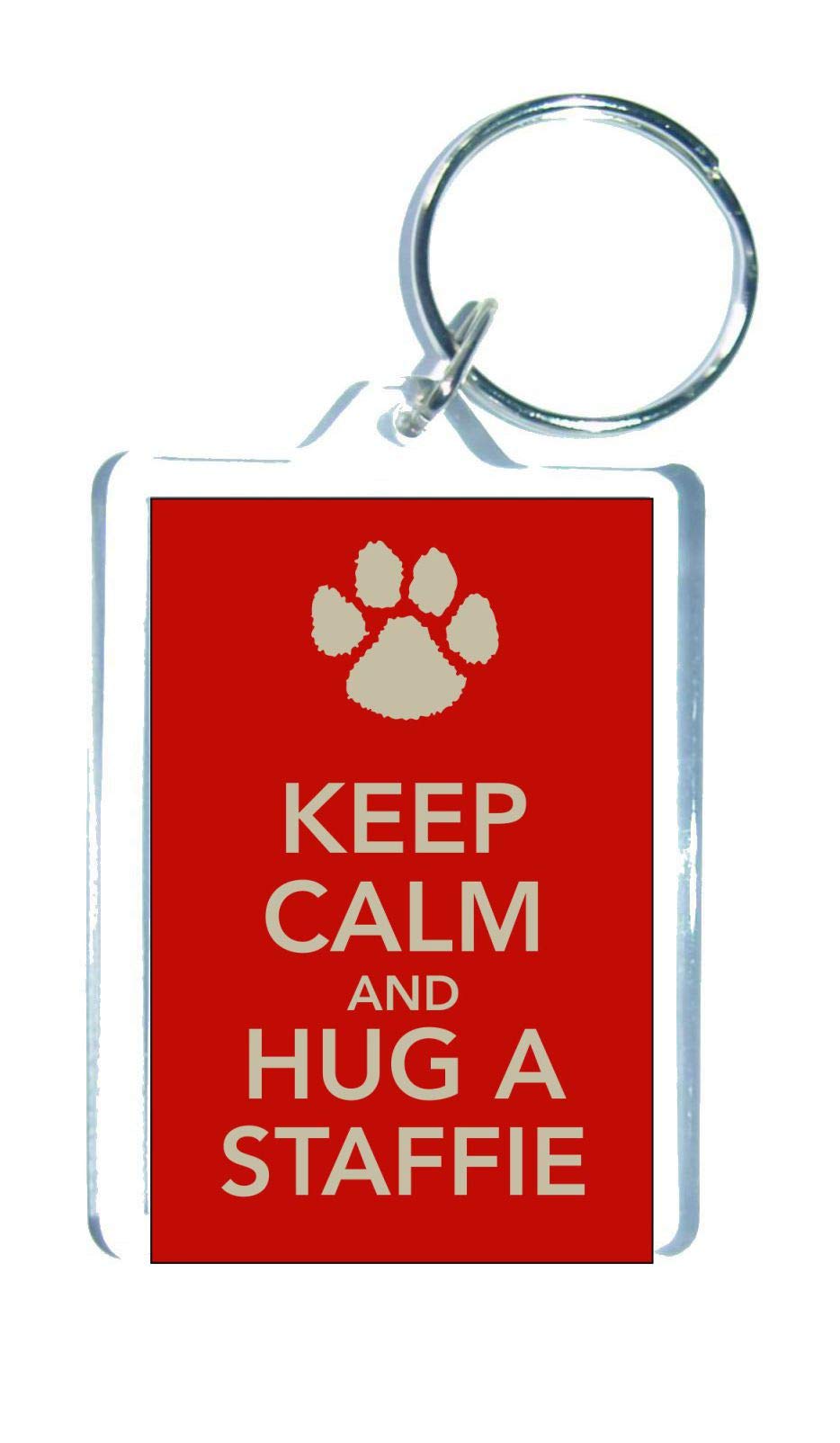 Decalarama Clear Staffie Keyring Gift - Keep Calm And Hug A Staffie - Fun Cute Dog Owner Lover Novelty Present