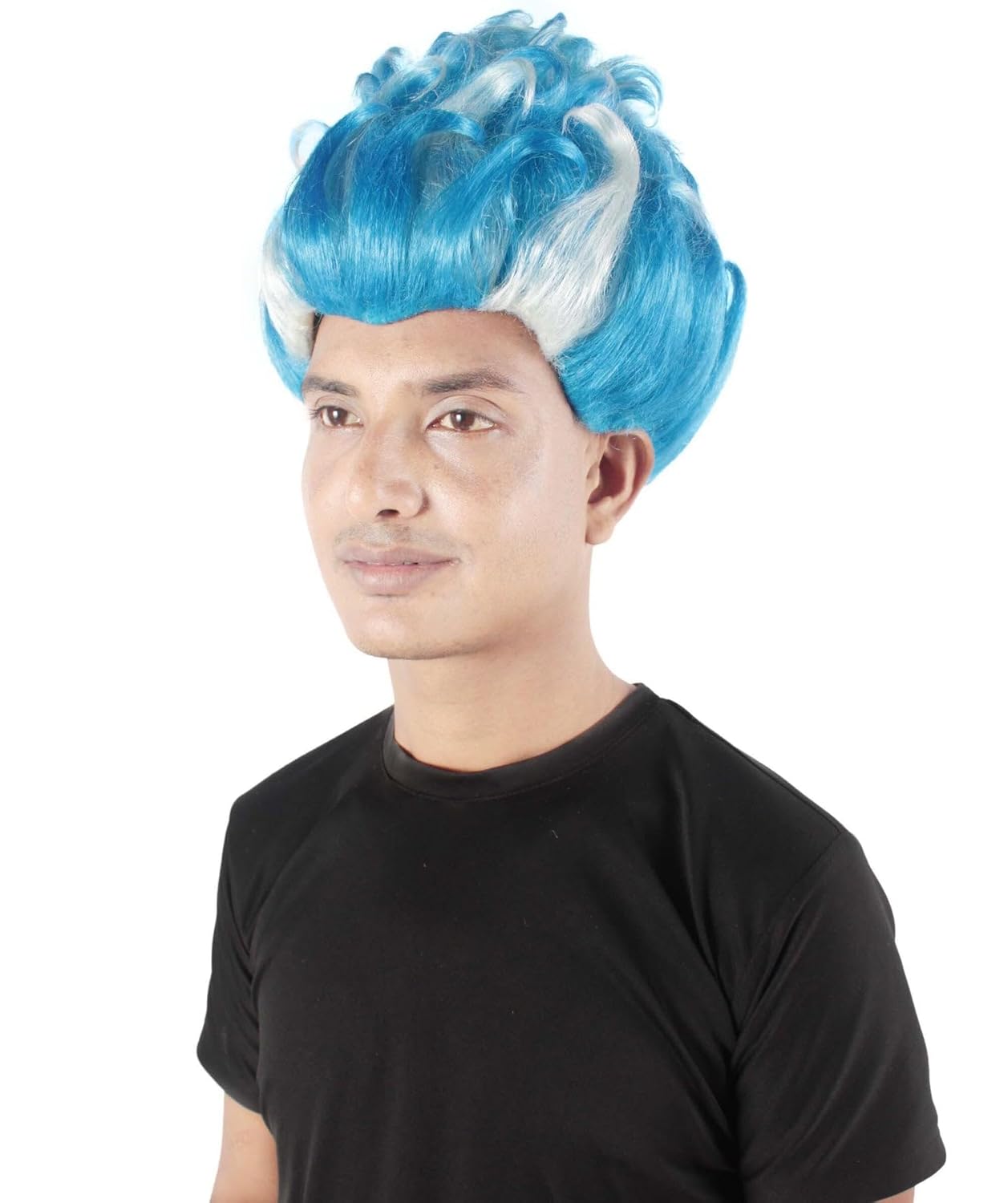 Adult Men's Superhero Doctor Wig – Synthetic Fiber Costume Hairpiece for Halloween, Cosplay & Themed Events - Blue & Mixed White