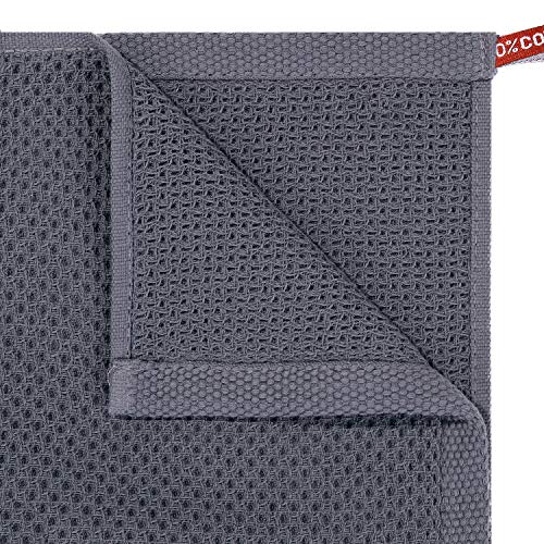 Homaxy 100% Cotton Waffle Weave Kitchen Dish Cloths, Ultra Soft Absorbent Quick Drying Dish Towels, 12x12 Inches, 6-Pack, Dark Grey